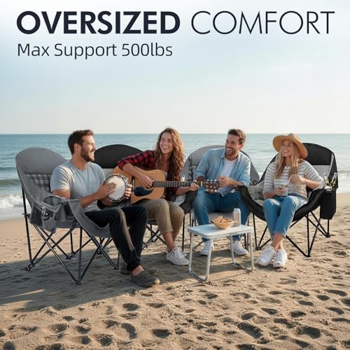 Image of Oversized Camping Chair for Adults 2 Pack - Heavy Duty Outdoor Padded Chair