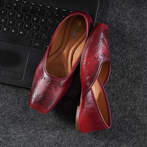 Image of Duosoft Women's Leather Ballet Flats, Black Perforated Design, Comfort Cushioned Insole, Slip-On Style Bellies Dw-201-Tan