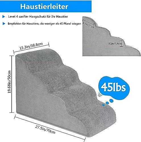 LIANTRAL Hundetreppe für Kleine Hunde, 4 Stufen Hundetreppe für Bett und Sofa aus Hochdichtem Schwamm, Katzentreppe Hunderampe mit Abnehmbarem, Waschbarem Bezug und Tierhaarentferner-Rolle, 50 cm Hoch