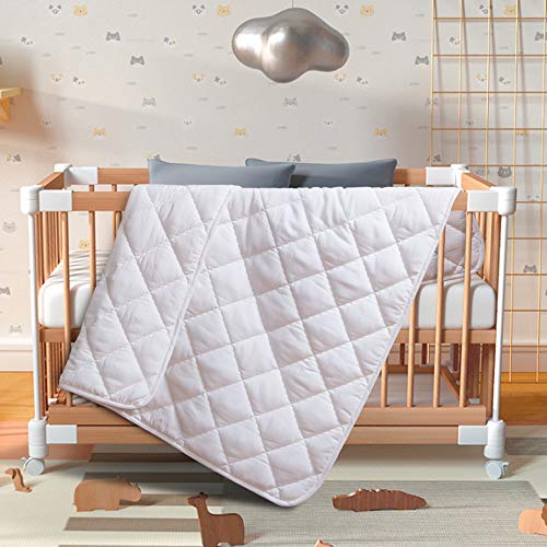 Image of BEDSUM Large Toddler Comforter, Brushed Microfiber Crib Blanket - All Season Quilted Down Alternative Nursery Bedding - Lightweight Baby Blanket for Daycare & Nap, 43x60, White