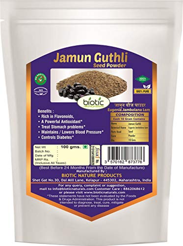 Biotic Jamun Seed Powder - Jamun Guthli Powder - Jamun Beej Powder - 100 gms