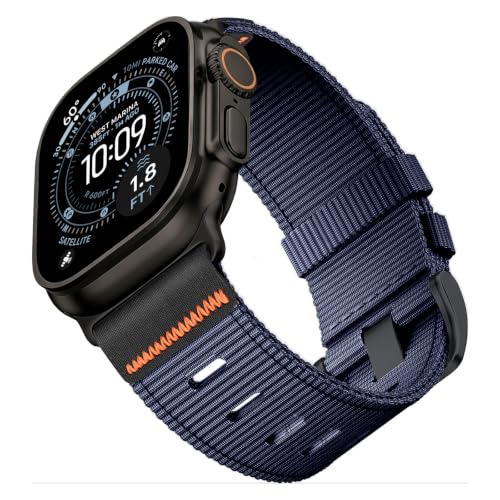 Image of Tactical Nylon Bands for Apple Watch Ultra 3 2 Band Series 11-1 /SE Men | Rugged Breathable Fabric, Nato Sport Strap, Adjustable Wristband with Metal Buckle for iWatch 49mm 46mm 45mm 44mm 42mm, M