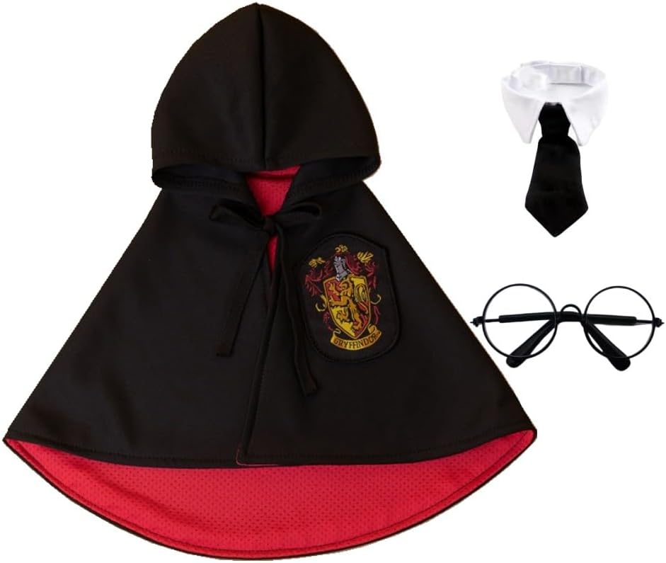 JiaHotion Dog Cat Halloween Costumes Cape Pet Halloween Apparels Cosplay Costume Cloak Pet Shawl Supplies for Halloween & Christmas (Cape,Glasses,Tie) (Red, Small)