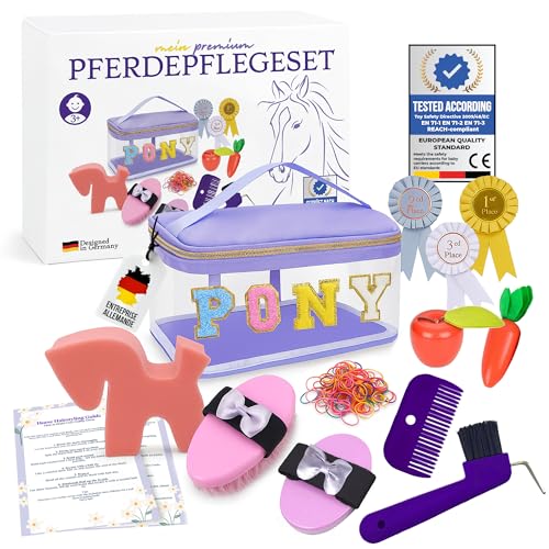 HIMMELSKRAFT Accessoires Hobby Horse – Kit de pansage Cheval Enfant avec brosses, Cure-Pied, Sac pansage, Rubans – pour Cheval Jouet, Poney et Hobby...