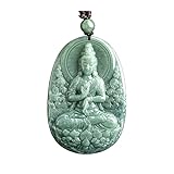 Wyvix Collier Guanyin en jade vert haricot – Pendentif déesse de la miséricorde jadéite sculpté à main Amulette Feng Shui for paix et compassion