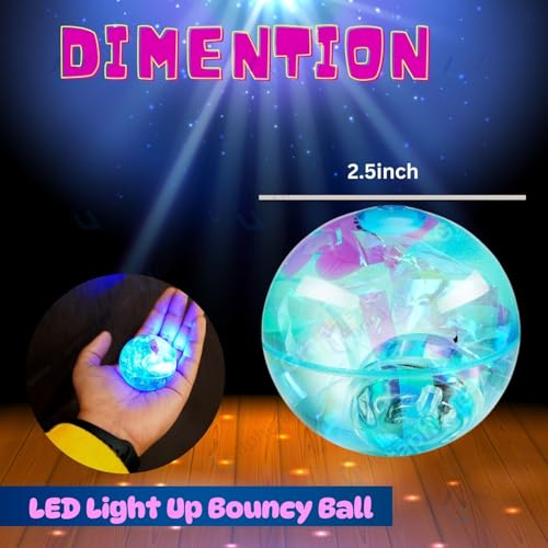 Image of GRAPHENE 2 Pcs Glitter Bouncing Ball for Kids Toddlers LED Flashing Luminous Ball Transparent Water Filled Colorful Light Rubber Balls GlitterToy Anti Stress 2.5 Inch Best Return Gift