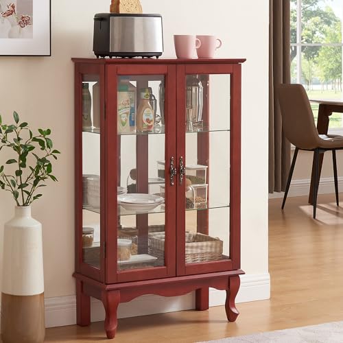 43"H Lighted Display Curio Cabinet, 3-Tier Glass Accent Storage Cabinet