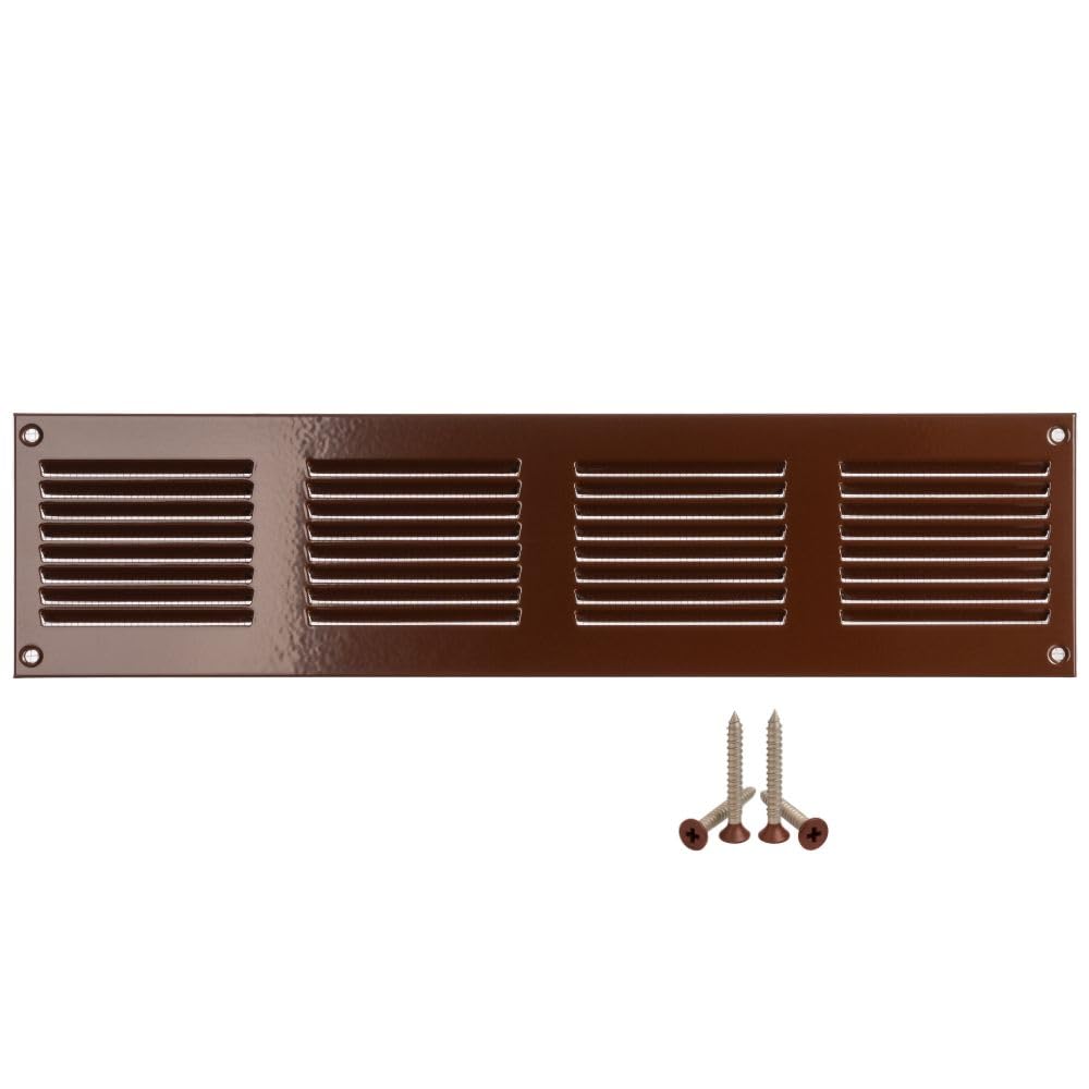 Lirast Brown 400X100mm Vent Cover - 16X4 Inch Wall Vent Cover With Insect Mesh - Ceiling Soffit Vents - External Vent Cover - Metal Ventilation Grilles - Air Vent Covers For Walls