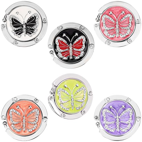 Kurtzy Set de Ganchos para Mesas - 6x Soporte Plegable Cuelga Bolso - Gancho Colgador de Bolsos para Mesa Escritorio Bar Restaurante - Sujeta Bolsos en Forma de Mariposa