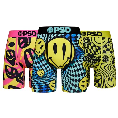 PSD Men's Smiley Print Boxer Briefs - 7 Inch Inseam Breathable and Supportive Men's Underwear with Moisture-Wicking Fabric