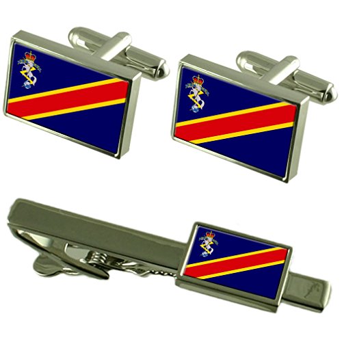 Gemelos militares ingenieros mecánicos eléctricos y clip de corbata con bandera de Inglaterra