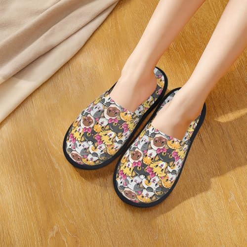Cute Cat Cartoon Print House Slippers For Women And Men,Soft Slippers With Memory Foam,Non-Slip Indoor Home Shoes4