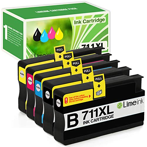 Best Seller Limeink 5 Pack Compatible 711XL 711 High Yield Ink Cartridges (2 Black, 1 Cyan, 1 Magenta, 1 Yellow) for HP Designjet T120 T520 Printer