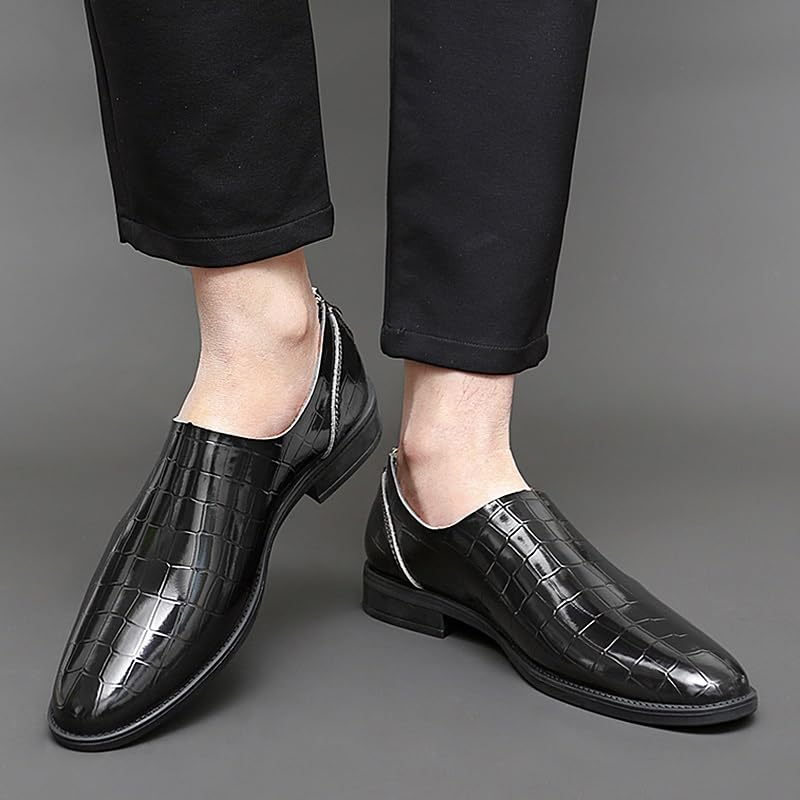 Dress Oxford for Men Slip On Round Toe PU Leather Block Pattern with Zipper Rubber Sole Anti-Slip Low Top Non Slip Resistant Outdoor4