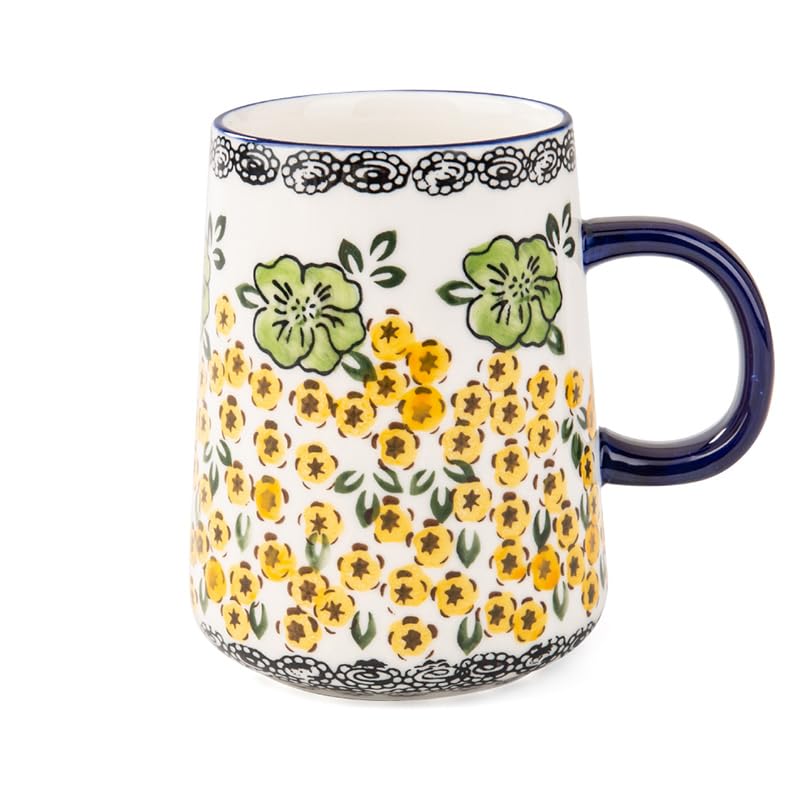 MACHUMA Vintage Floral Ceramic Coffee Mug and Flower Tea Cup, Microwave and Dishwasher Safe (460ML Green)