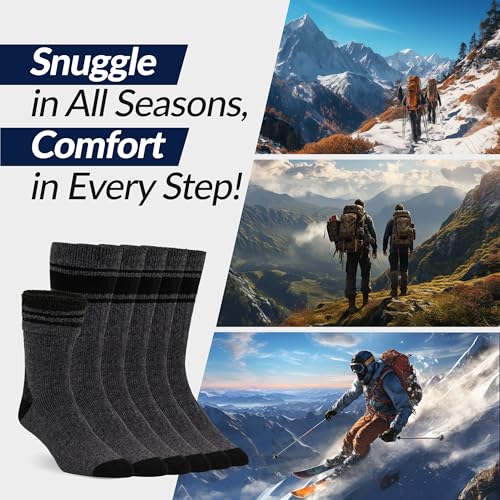 Image of Alvada Mens Merino Wool Crew Socks Thermal and Warm Socks for Winter Work Hiking Running 3 Pairs