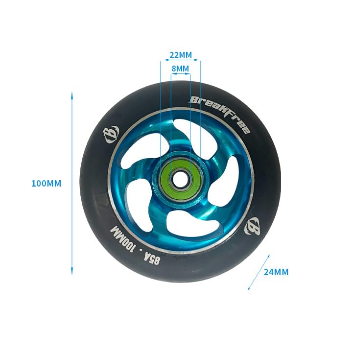 B BREAKFREE 2pcs Replacement 100mm24mm Pro Scooter Wheels with ABEC 9 Bearings for Outdoor & Indoor