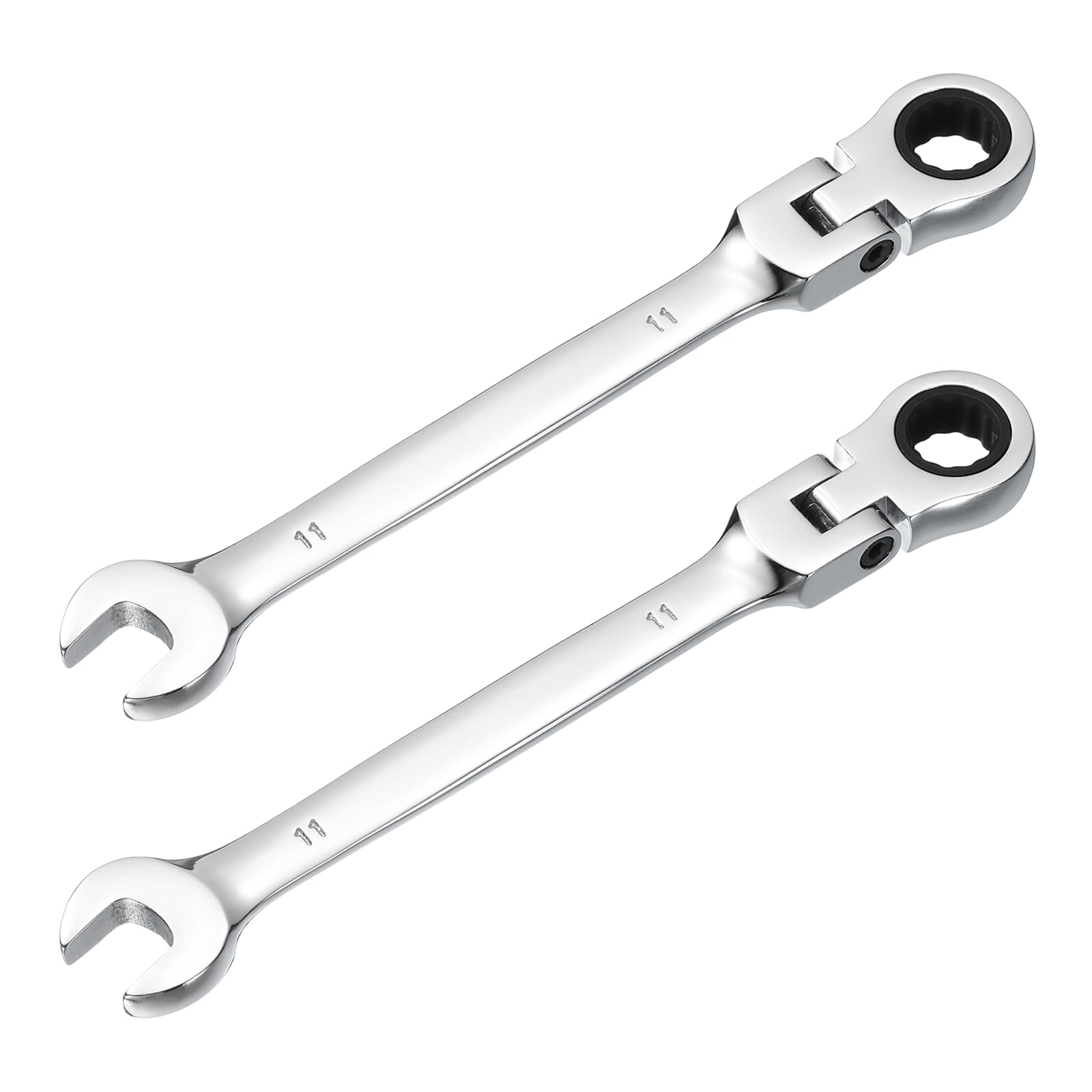 sourcing map 2 Pcs Flex-Head Ratcheting Combination Wrench 11mm 72-Teeth Metric Standard Ratchet Box and Open End CR-V Steel Double Ended Wrench for Fasteners Nuts Bolts