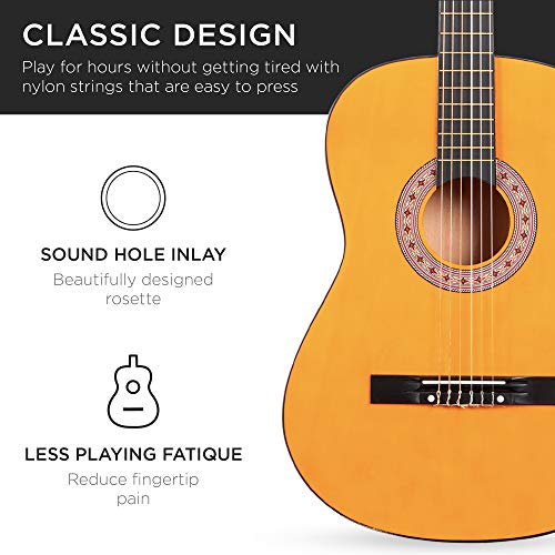 Best Choice Products 38In Beginner All Wood Acoustic Guitar Starter Kit W/Gig Bag, Digital Tuner, 6 Celluloid Picks, Nylon Strings, Capo, Cloth, Strap W/Pick Holder - Natural #TOP4