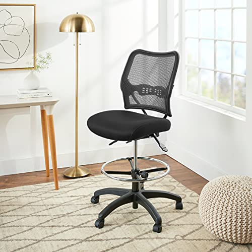 Space Seating Deluxe Airgrid Back With Mesh Seat, Adjustable Footring, Dual Function Control And Nylon Base Drafting Chair, Black #TOP1