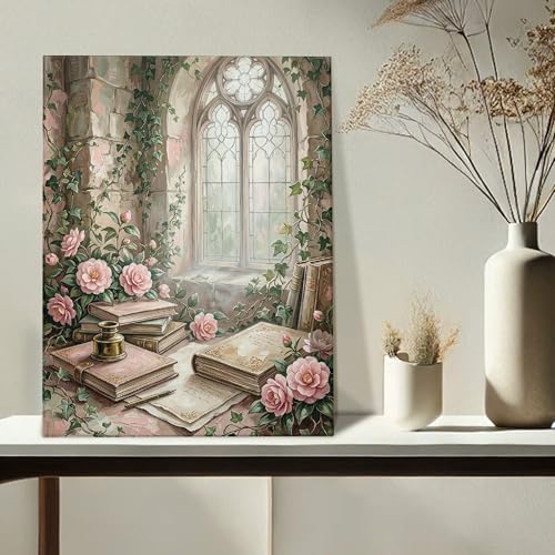 Toile murale vintage lierre vert tableau romantique chambre salon 40.6x50.8 cm