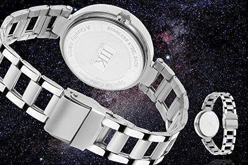 Image of IIK COLLECTION Watch for Women Round Studded Dial |Day and Date Quartz Movemnet |Long Battery Life|Stainless Steel Bracelet Chain Strap|Double Lock Clasp Safety Watches for Girls
