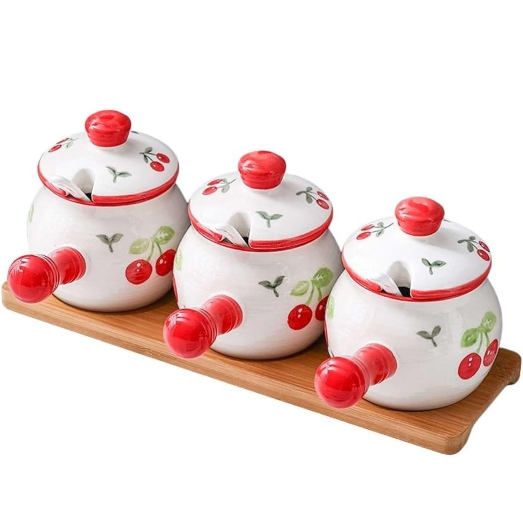 BCJMKDX Fermenter. Ceramic Condiment Spice Jar Set With Handle And Lid Spoon Seasoning Container Set For Kitchen(A)