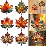 Fall Decorations-Maple Leaf Suncatcher for Window,Acrylic Stained Glass Maple Leaves Autumn Decor,Fall Leaf Decorations Window Wall Hanging Ornament for Harvest Thanksgiving Party Supplies
