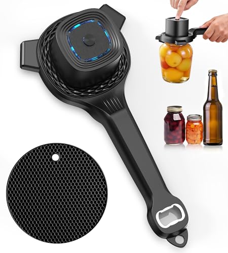 Electric Jar Opener for Seniors with Power-Clamp Technology 2-in-1 Patent Automatic Jar & Bottle Opener Rechargeable 800mAh Hands-Free Opener with Bonus Anti-Slip Gripper Pad for Beer Dressing Jar