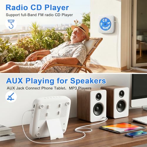 Image of Gueray CD Player Portable Bluetooth: Mini CD Player with 1800mAh Battery Desktop & Wall Mountable for Home /Kitchen Personal CD Player with Speakers FM Radio for Kids & Kpop Fans