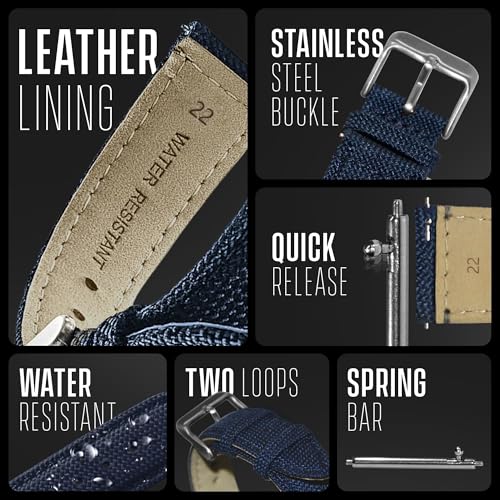 Image of Alpine Cordura Fabric Watch Band - Quick Release Replacement Watch Bands - Water Resistant Back Lining Leather Strap - Watch Bands for Women & Men - Compatible with Regular & Smart Watch Bands