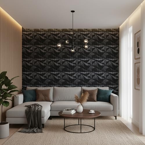 Image of Kayra Decor Wall Panels for Bedroom Alps Design, Thunder Black Color 19.7 inch x 19.7 inch (Pack of 18) - Covers 48.51 Sq. Ft.