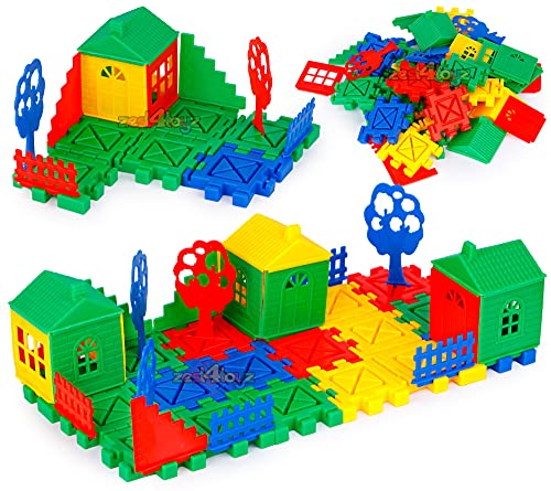 Image of Zest 4 Toyz Blocks Toy for Kids DIY Big Size Interlocking House Building Block with Trees & Window Set of 40 Pcs (Multi Color)