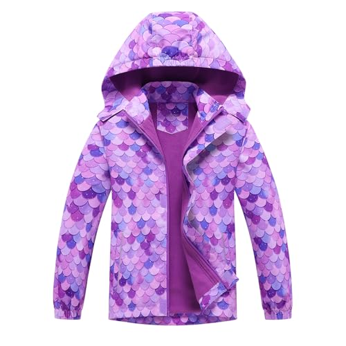 Image of MGEOY Boys Girls Rain Jacket Lightweight Waterproof Hooded Fleece Lined Raincoat Windbreakers for Kids
