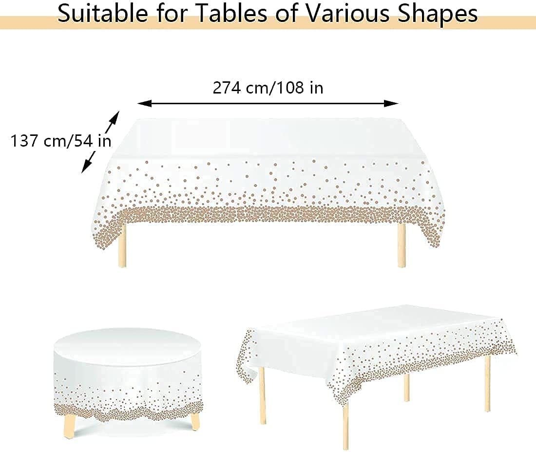 10 Pack Dot Tablecloths Table Covers Disposable Tablecloth Wipeable Plastic Tablecloth Waterproof Party Tablecloths for Indoor or Outdoor Parties Birthdays Weddings Christmas Gold(137*274 cm) - Image 3