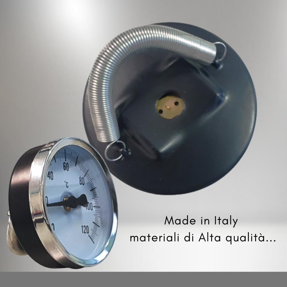 Schläfer 0930171 | Thermomètre à contact bimétallique pour tuyaux avec clip Ressort bimétallique en acier inoxydable, diamètre du boîtier 63 mm échelle 0-120 °C.