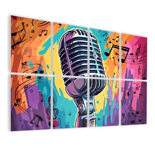 8 Paneles Acústicos Artísticos Autoadhesivos Pack de 8 con Diseño Retro de Micrófono y Notas Musicales Coloridos para Oficina, Hogar y Estudio, 48"x32"