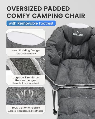 Silla de Camping Grande y Acolchonada con Reposapiés Removible, Gris - OUTDOOR LIVING SUNTIME ST-203GF-PF-2 miniatura 5