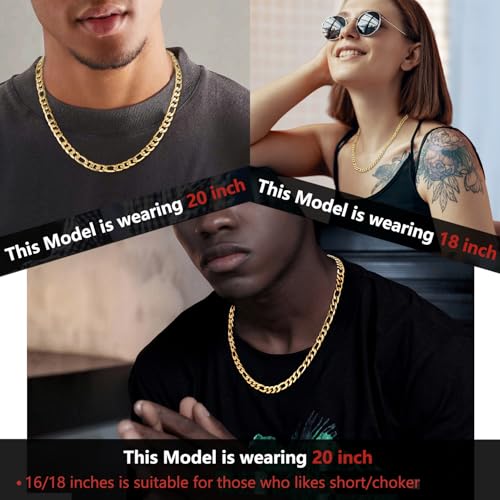 Jewlpire 5.5mm/7mm Stainless Steel Figaro Chain Necklace for Men, 14K Over Gold Chain for Men, Mens Jewelry Gift 16 18 20 22 24 26 Inch4