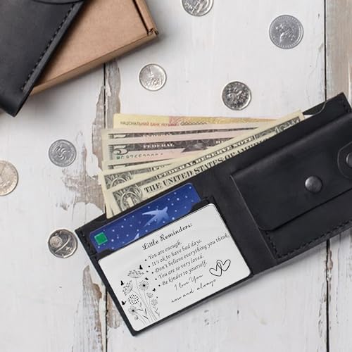 Wallet Insert Card Metal Card Wallet Little Reminders You Are Enough Inspirational Wallet Card Stainless Steel Wallet Inserts Mental Health Gifts, Silver4