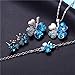 AILUOR Four Leaf Clovers Jewelry Set, Fashion Austrian Crystal Lucky Four Leaf Clover Pendant Necklace Bracelet Stud Earrings Set for Women Bridal Wedding Jewelry (Blue)