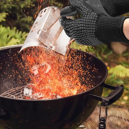 FITFETS Grillhandschuhe (Hitzebeständig), Ofenhandschuhe, rutschfeste Silikon - Feuerfeste Handschuhe, BBQ Handschuhe, Küchenkochhandschuhe 2