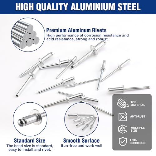 Workpro W004723 500Pcs Aluminum Blind Rivets, 14 Sizes Pop Rivets Assortment Kit thumb #3