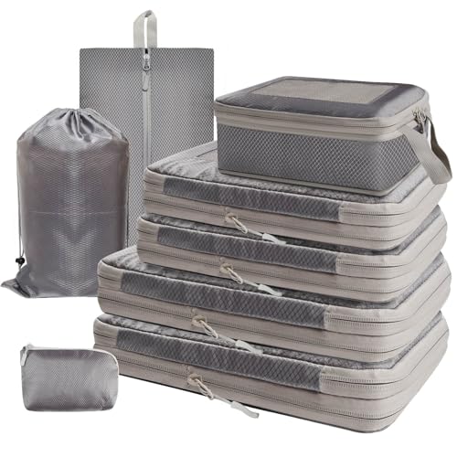 Time Forest 8 Teilige Compression Packing Cubes f&uuml;r Reisen Koffer Organizer Set Kompression Packw&uuml;rfel f&uuml;r Koffer, Rucksack, Travel bag, Grau