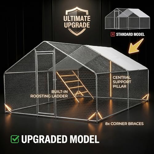 Image of CHIKENCOOP 9.8x9.8x6.5 ft Metal Chicken Coop, 2-Room Chicken Run with Cover