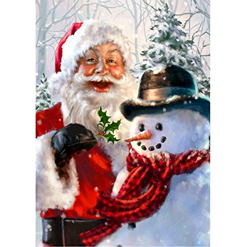 MXJSUA 5D DIY Diamond Painting Kit by Number Full Drill Round Beads Crystal Rhinestone Picture Supplies Arts Craft Wall Sticker Decor 12x16In Santa Claus and Snowman