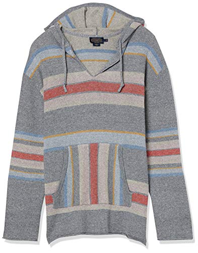 Pendleton Women's Striped Hoodie Cotton Sweater, Soft Grey Heather Multi, Large