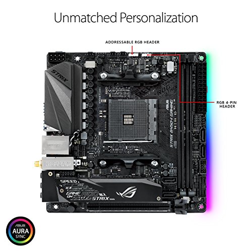 ASUS ROG Strix B450-I Gaming Scheda Madre AMD B450 ITX con Supporto DDR4 a 3600 MHz, SATA 6 Gbps, 802.11ac Wi-Fi, HDMI 2.0, Doppio M.2, USB 3.1 Gen 2, Dissipatore M.2 e Illuminazione LED Aura Sync RGB