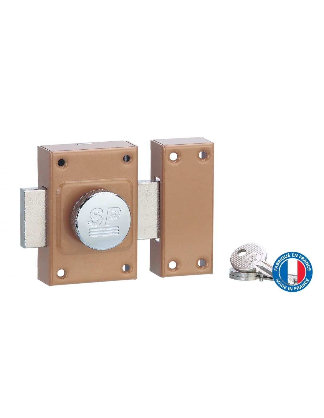 Serrurerie de Picardie 00801010 Verrou de porte SP 1010 à bouton et cylindre à goupilles 40 mm époxy bronze 3 clés