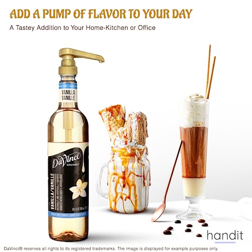 Handit - Coffee Syrup Pump | Gold, Drinks, Dessert, Tea | Fits Syrups, 750Ml / 25.4Oz Torani, Davinci, Jordan's Skinny Bottles, (Monin Plastic 33.8Oz) | 6-Pack #TOP4
